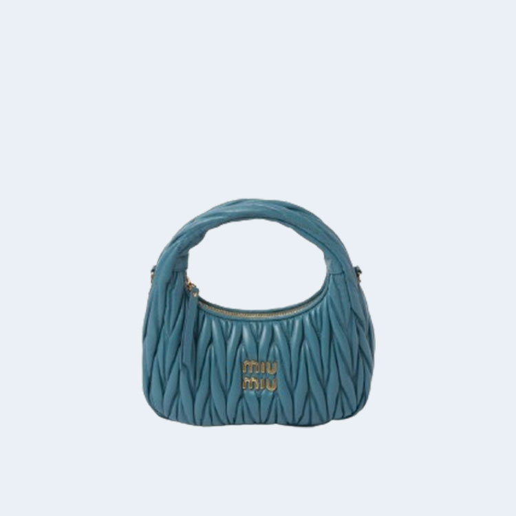 미우미우 스몰 완더 마테라쎄 나파 가죽 호보백 블루