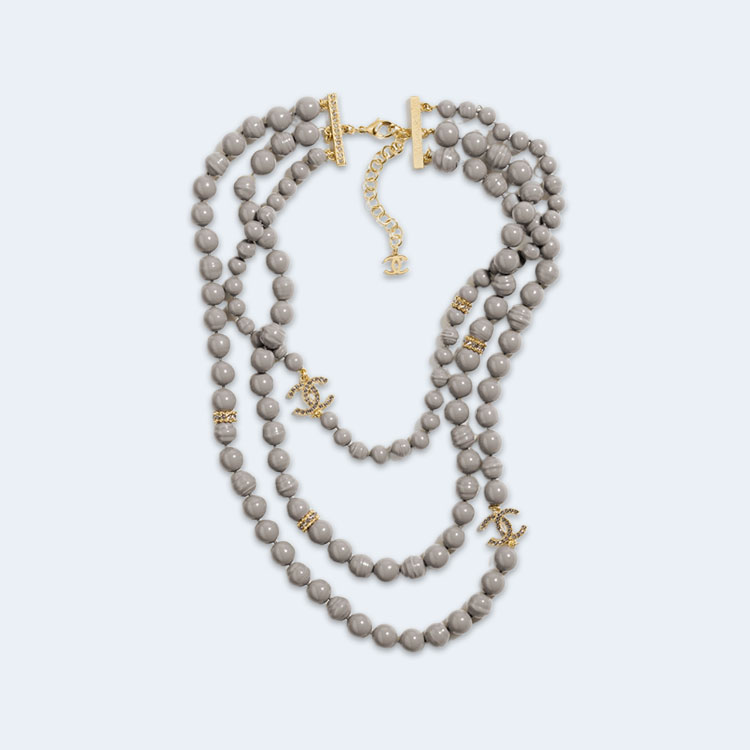 샤넬 메탈 글래스 펄 그레이 롱 네크리스