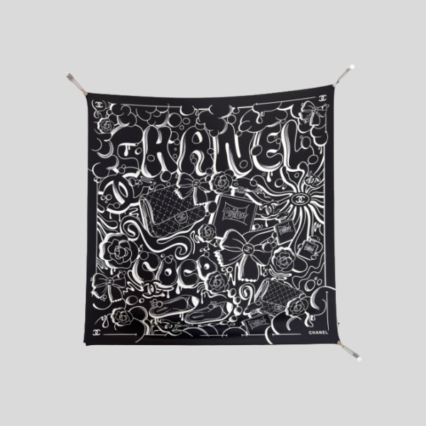 샤넬 코코 그래피티 스카프(블랙, 화이트)