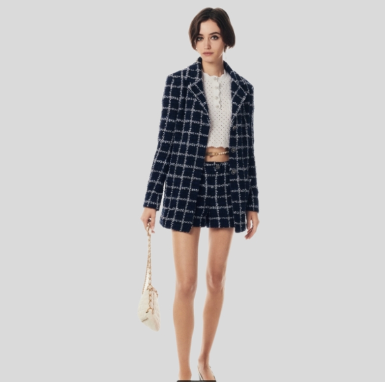 샤넬 블루 플레드 자켓