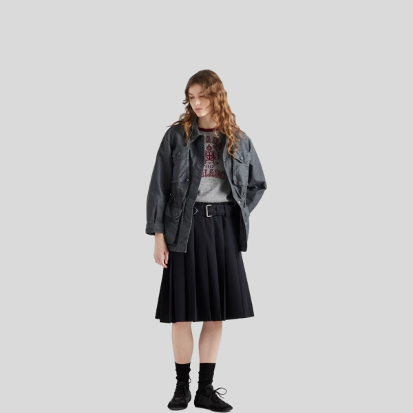 프라다 플리츠 개버딘 스커트