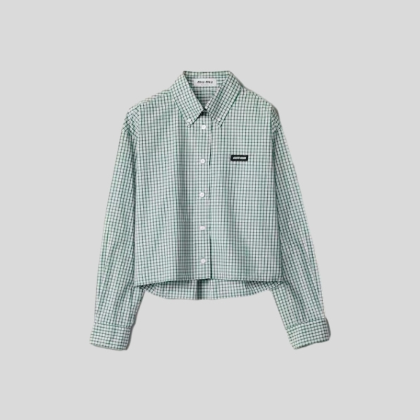 미우미우 플레드 레터 자수 숏 셔츠