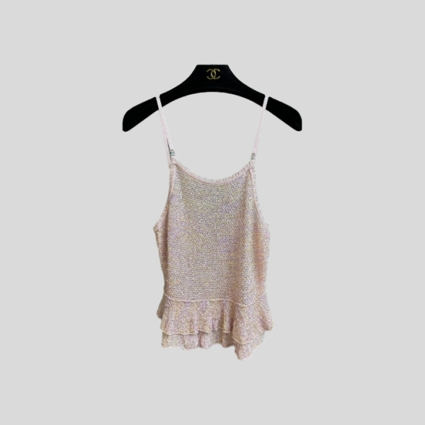 샤넬 스팽글 민소매 탑