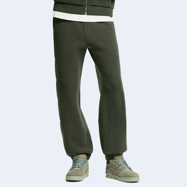 루이비통 퀼티드 텍스처드 울 팬츠 카키 1AGJPR