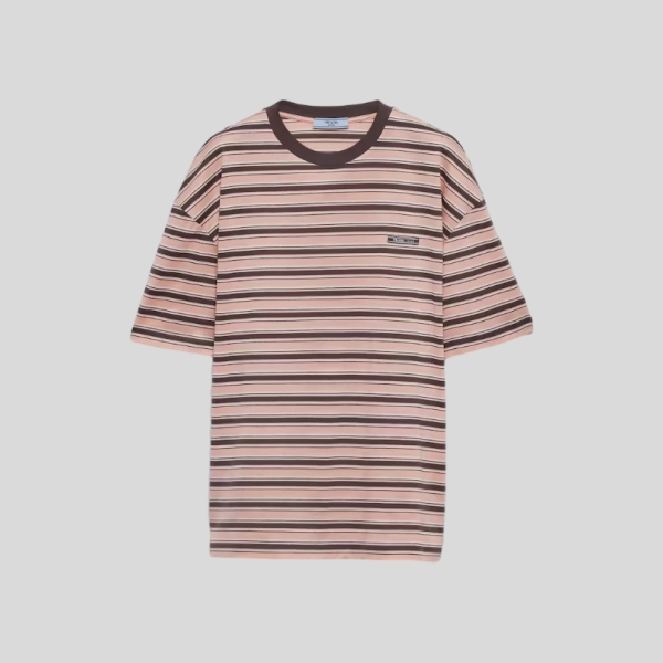 프라다 리브 칼라 스트라이프 티셔츠