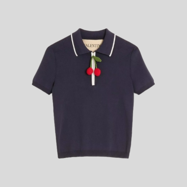 발렌티노 체리픽 코튼 탑 네이비