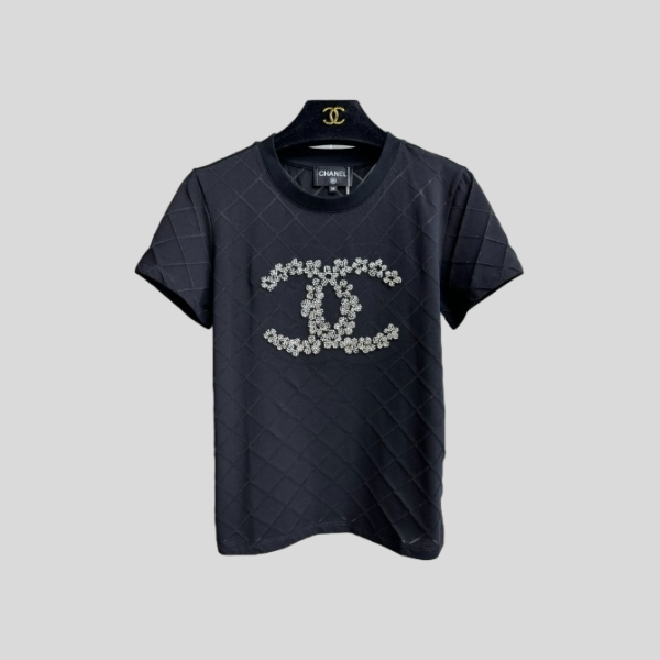 샤넬 비즈 반팔 티셔츠(2color)