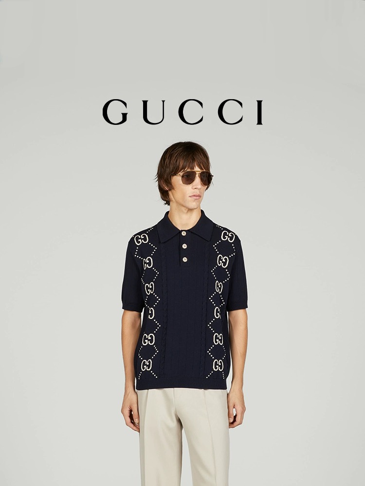 구찌 니트 코튼 반팔 셔츠