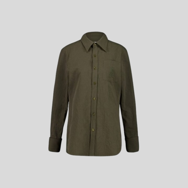 생로랑 올리브 그린 포인티드 칼라 버튼업 셔츠