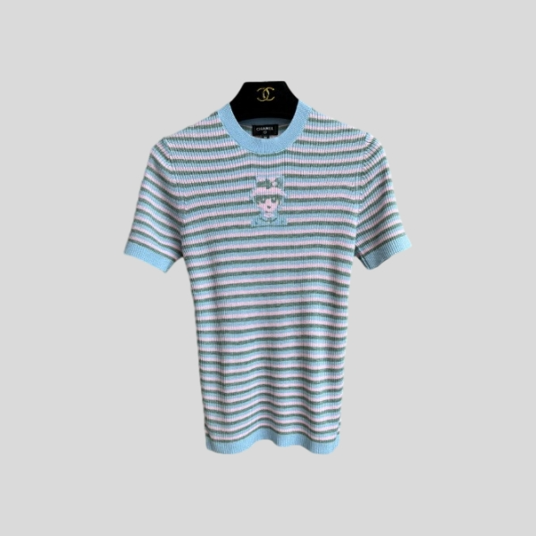 샤넬 만화 줄무늬 니트 반팔