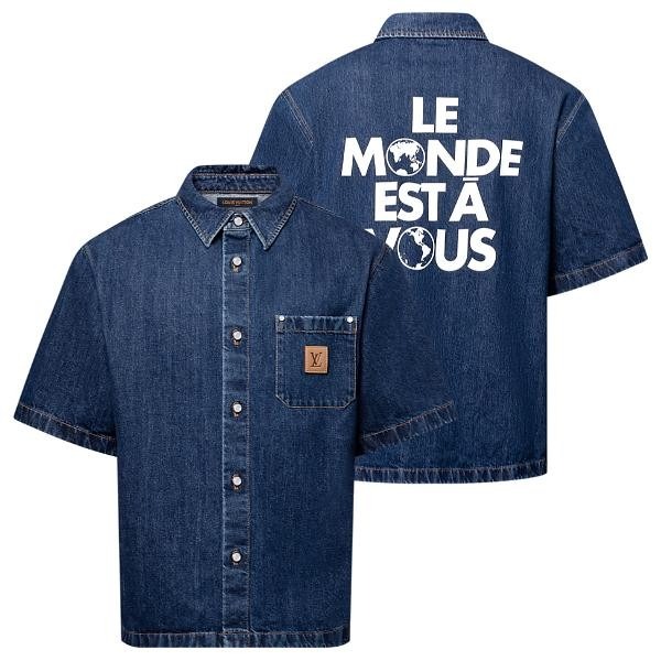 루이비통 가죽패치 데님 셔츠