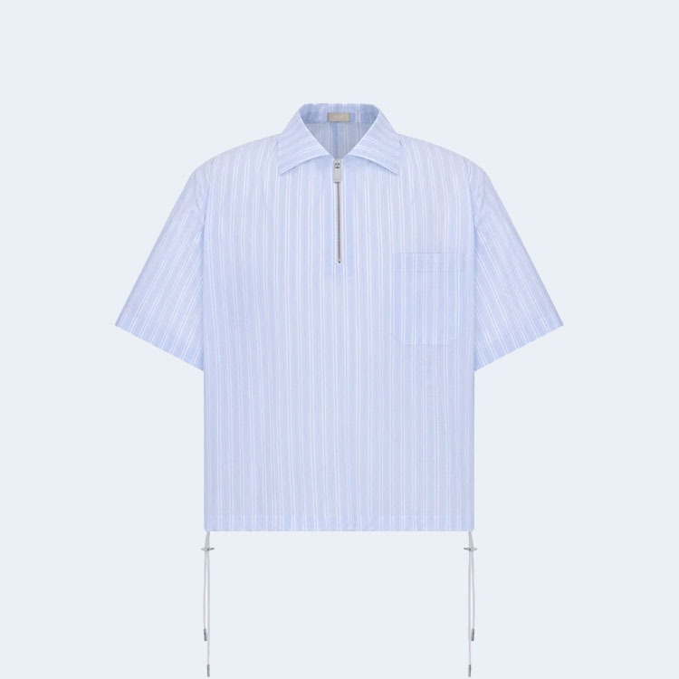 디올 숏슬리브 풀오버 셔츠 블루 스트라이프 포플린