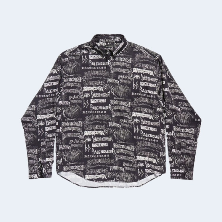 발렌시아가 로고 프린트 셔츠 블랙