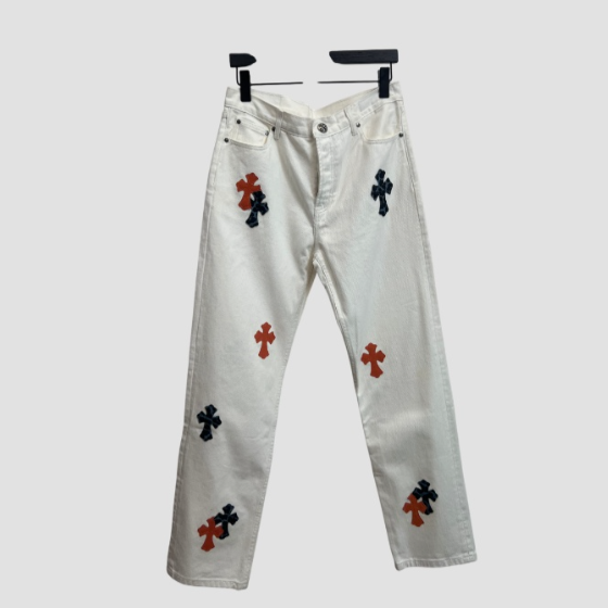 크롬하츠 레더 패치 데님 진 청바지