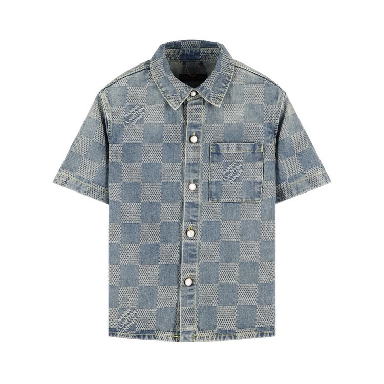 루이비통 다미에 데님 반팔 셔츠