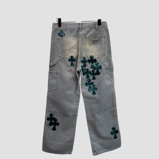 크롬하츠 레더 패치 데님 진 청바지