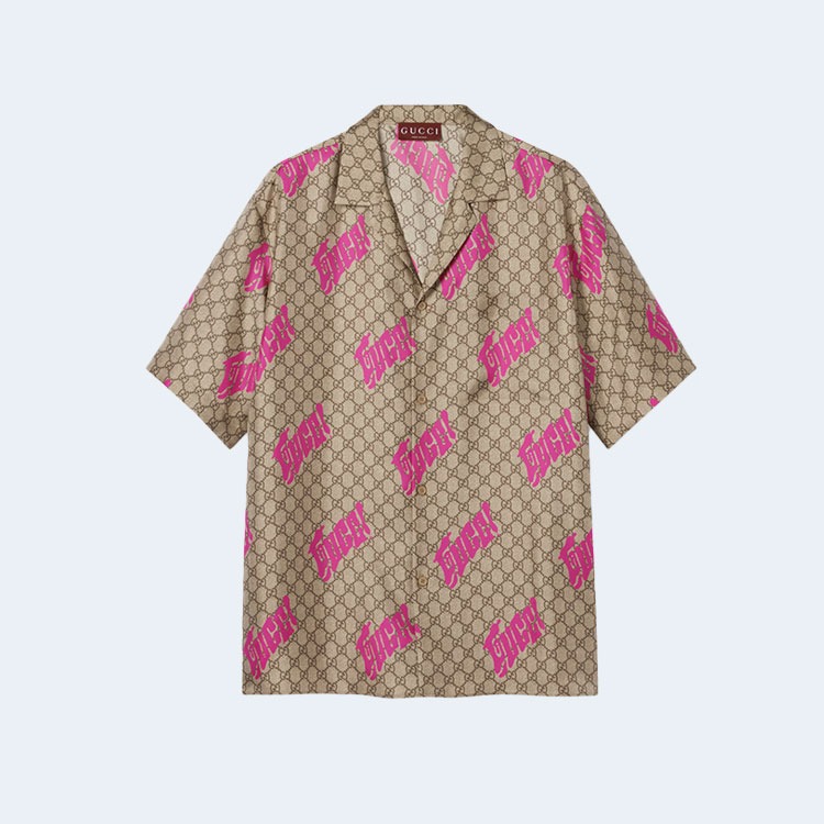 구찌 프린트 실크 트윌 볼링 반팔 셔츠