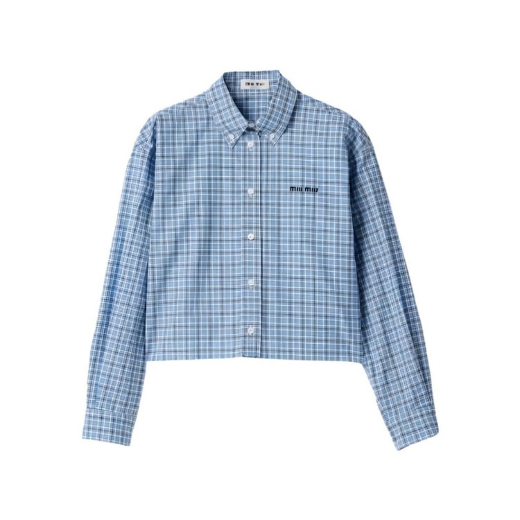 미우미우 체크 포플린 셔츠 셀레스트 