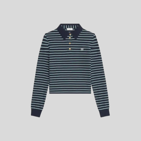 셀린느 트리오페 스트라이프 폴로 여성 카라 긴팔 티셔츠