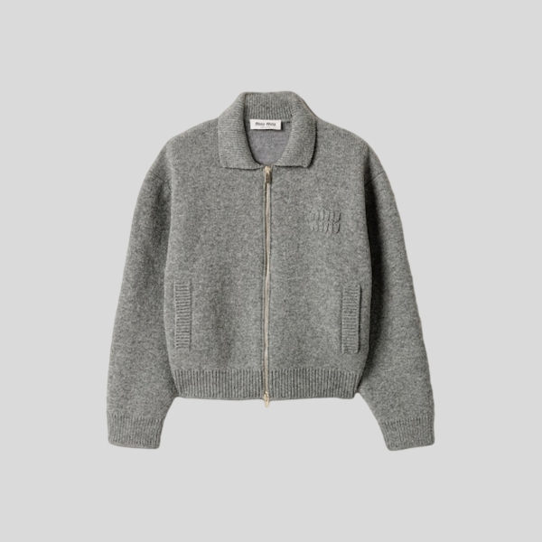 미우미우 셰틀랜드 울 앤 캐시미어 지퍼 가디건