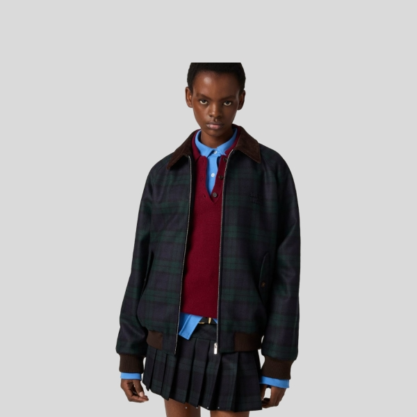 미우미우 체크 트윌 블루종 자켓, 스커트