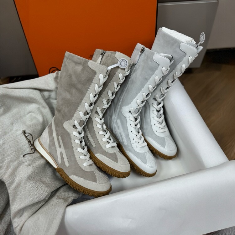 에르메스 스웨이드 카프스킨 레이스업 하이탑 스니커즈