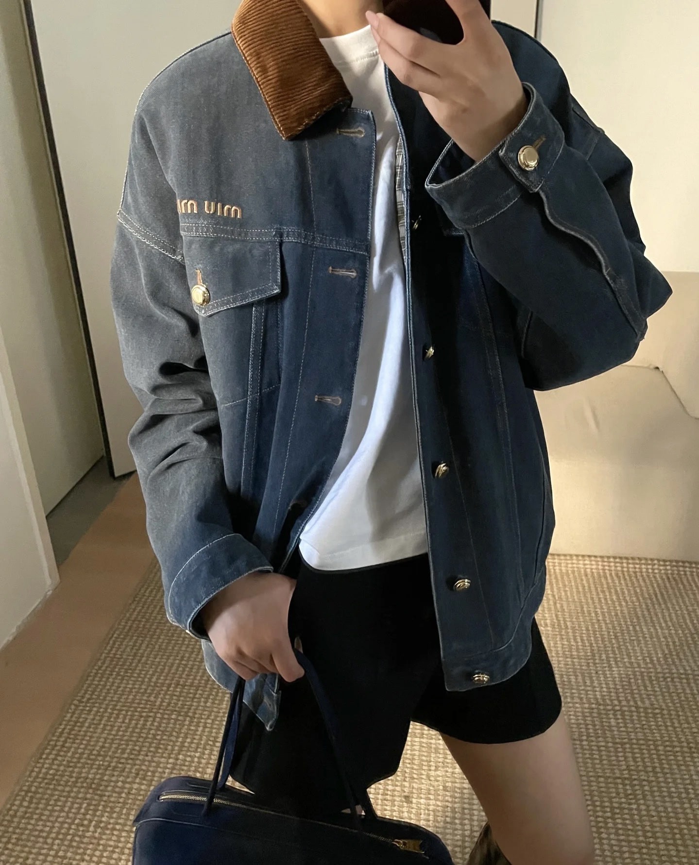 미우미우 신상 패딩 데님 코듀로이 터틀넥 자켓