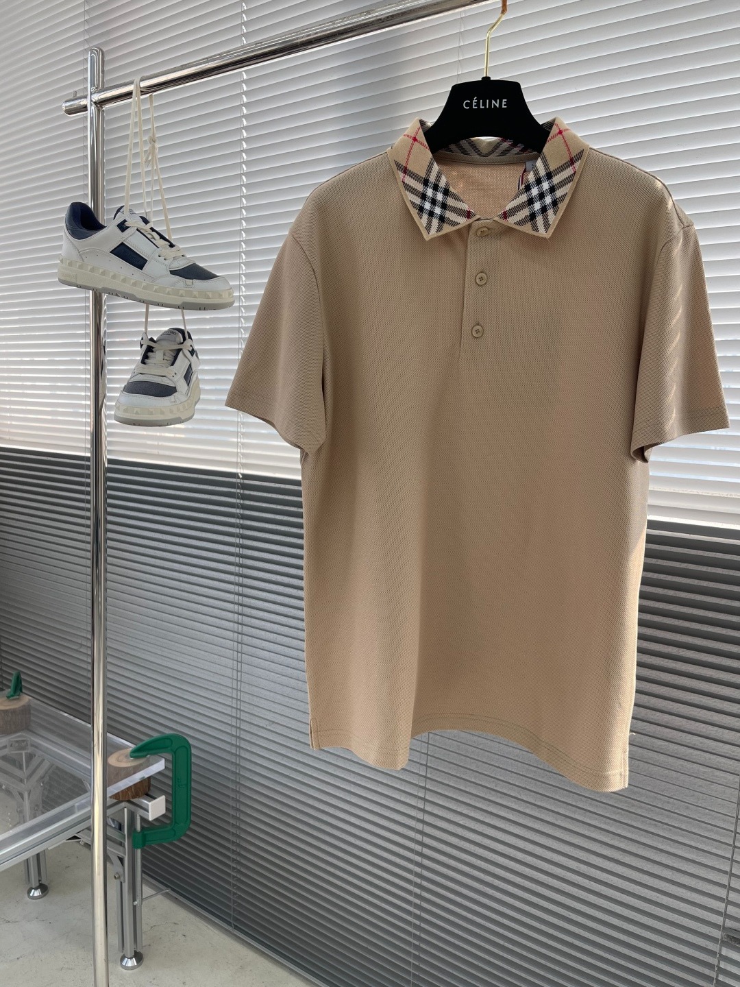 버버리 애쉬 체크넥 피케 폴로