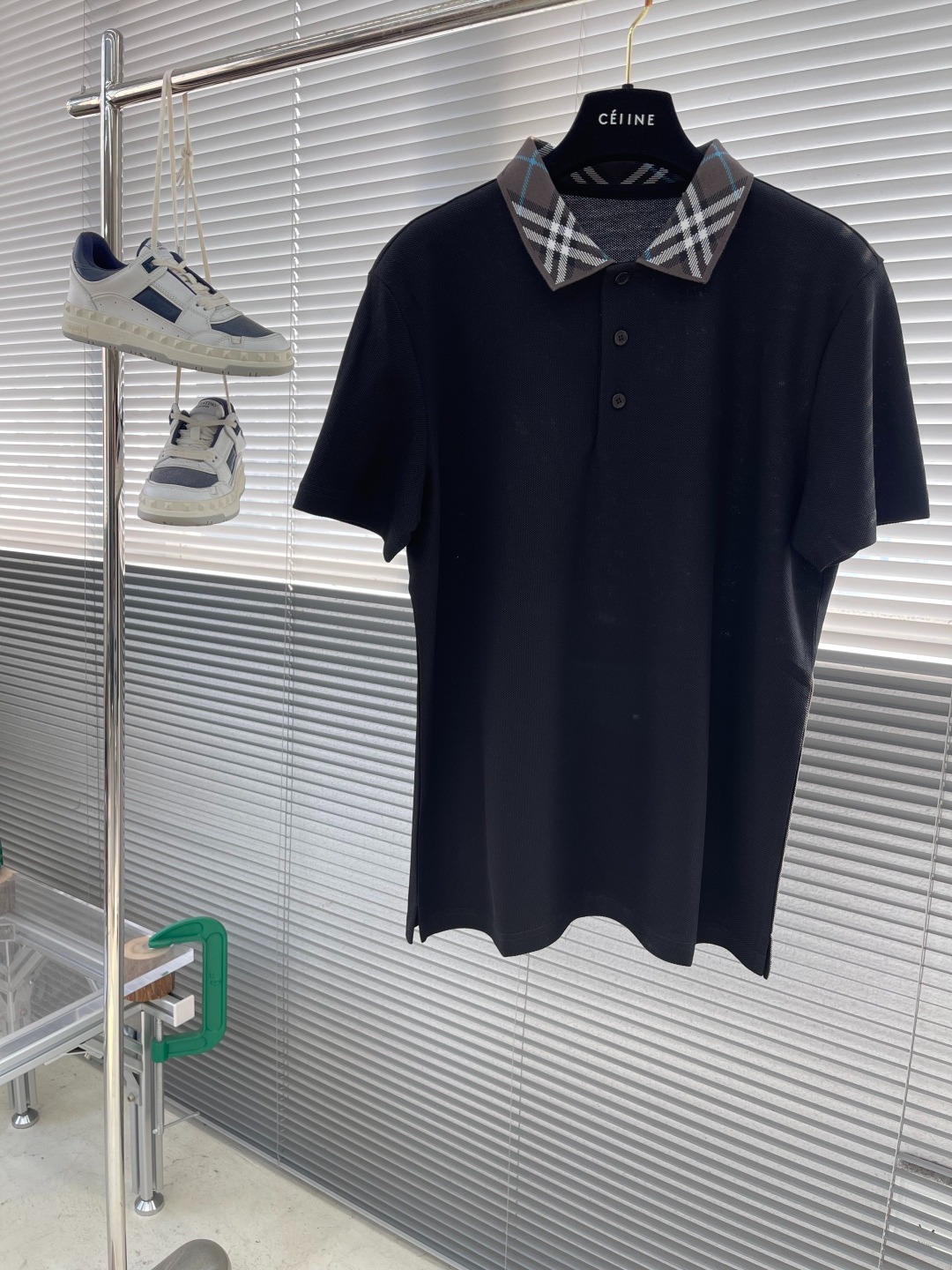 버버리 애쉬 체크넥 피케 폴로