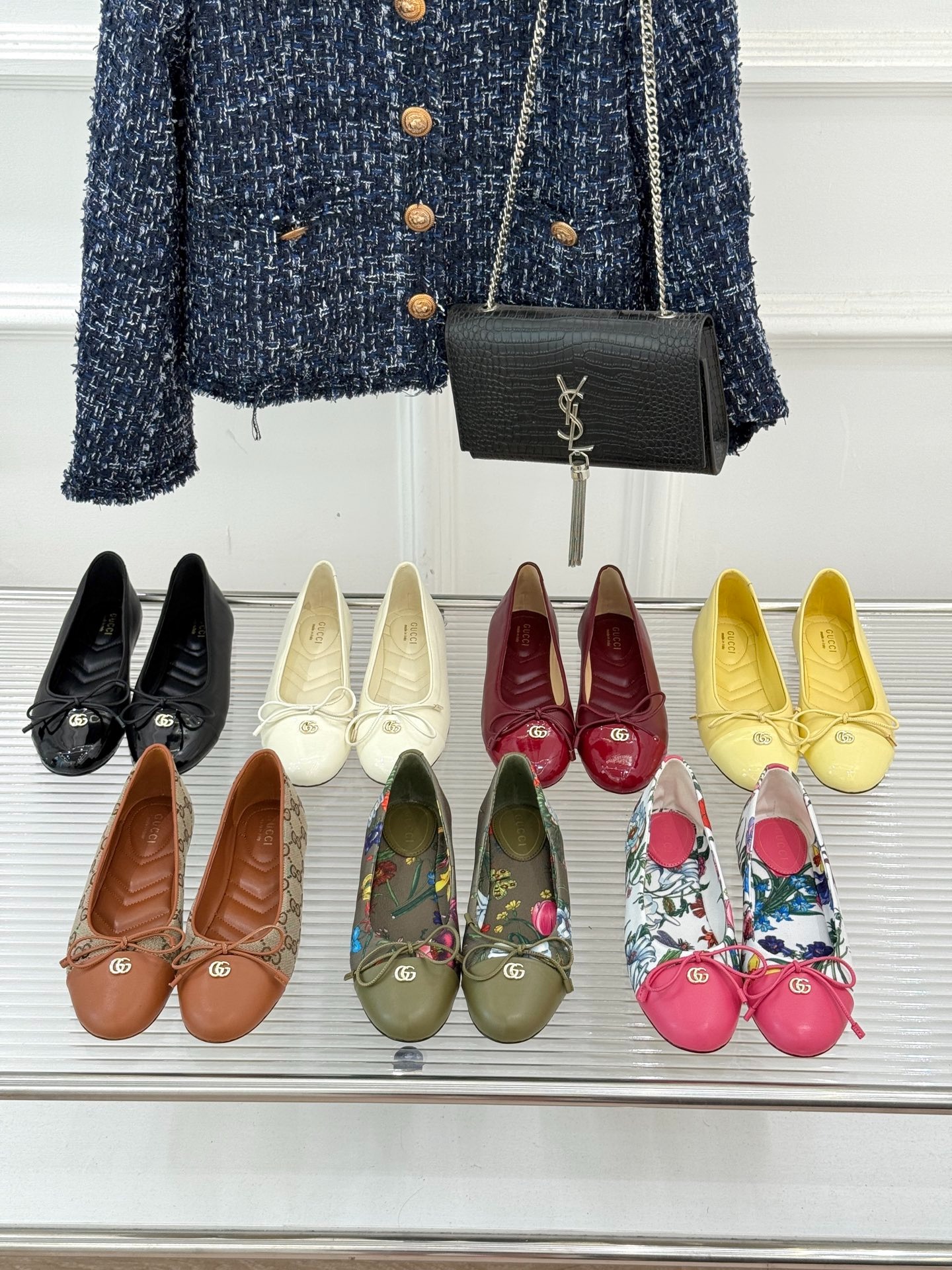 구찌 클래식 더블 G 리본 플랫 발레 슈즈