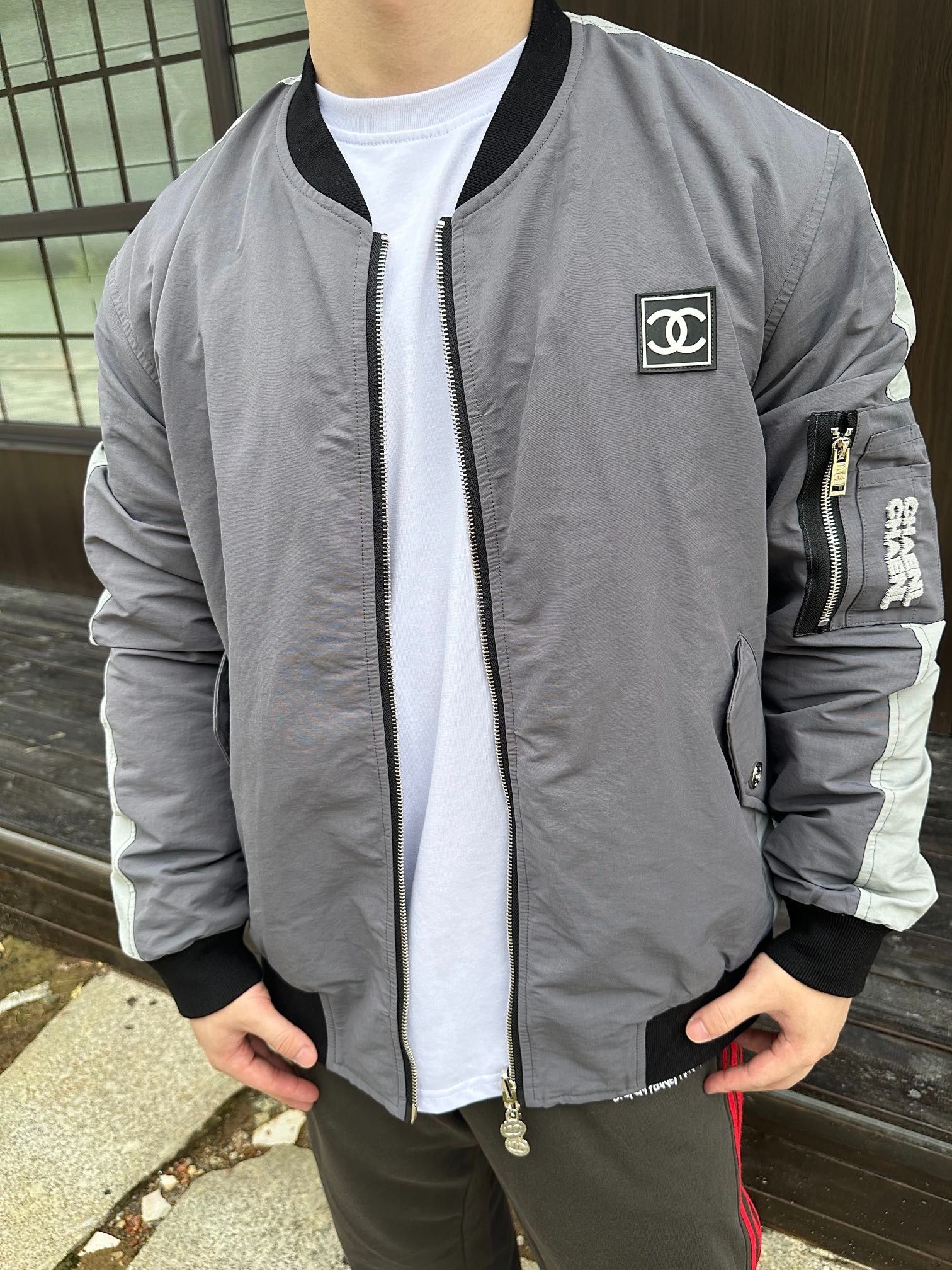 샤넬 자수 슬로건 빈티지 집업 양면 야상점퍼