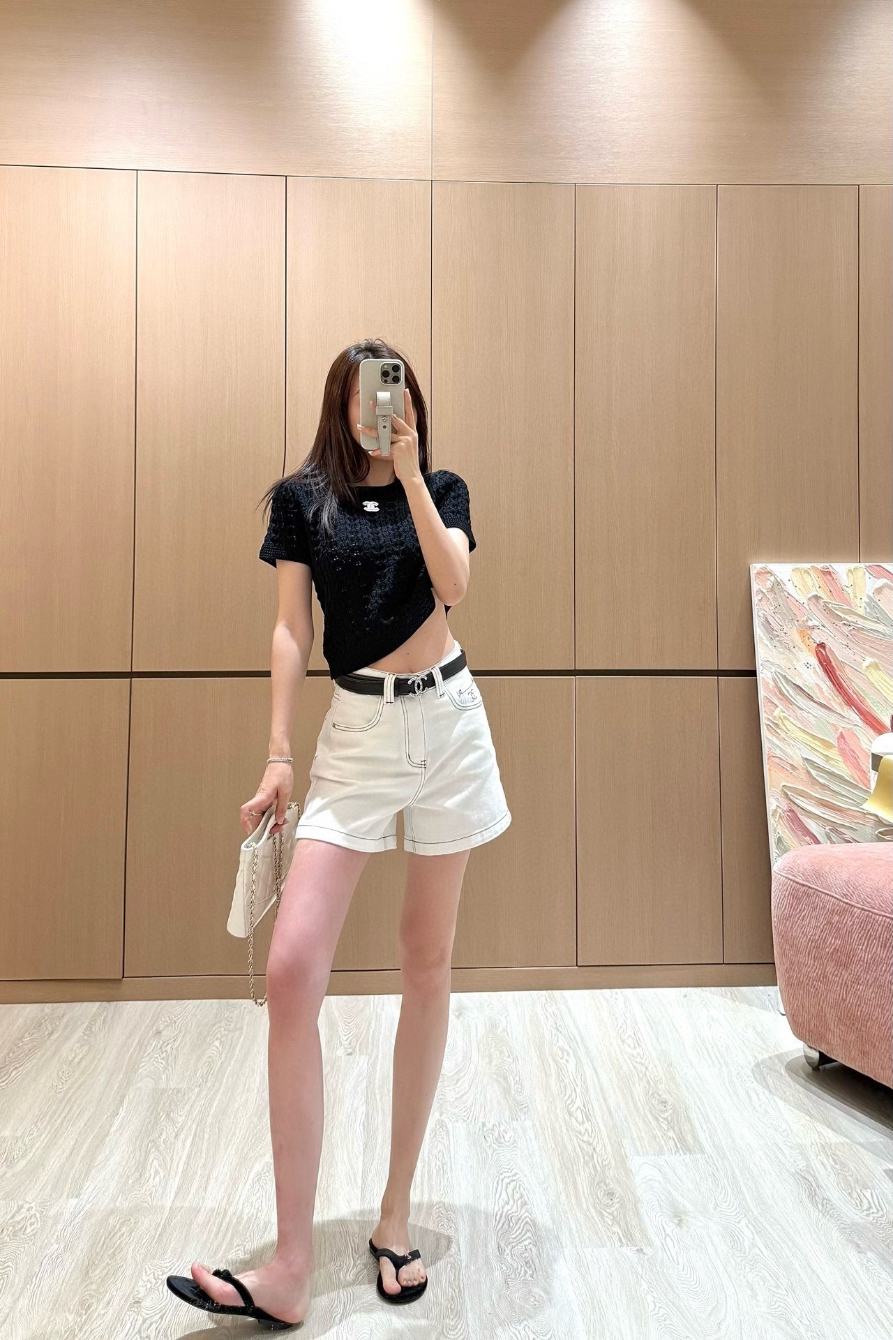 샤넬 25 헤비데님 핫픽스 반바지