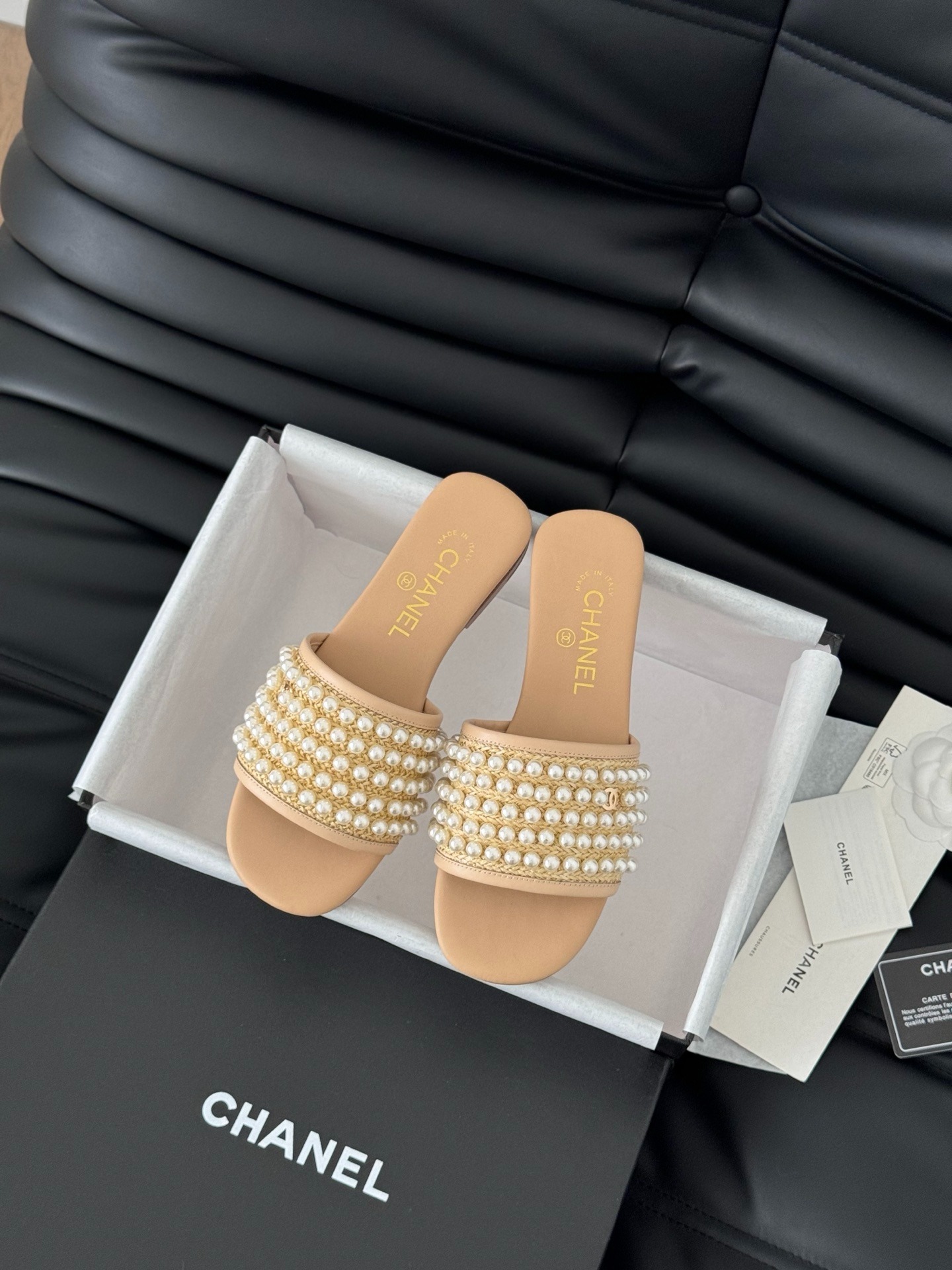 샤넬 25K 고급 수제방 진주 슬리퍼