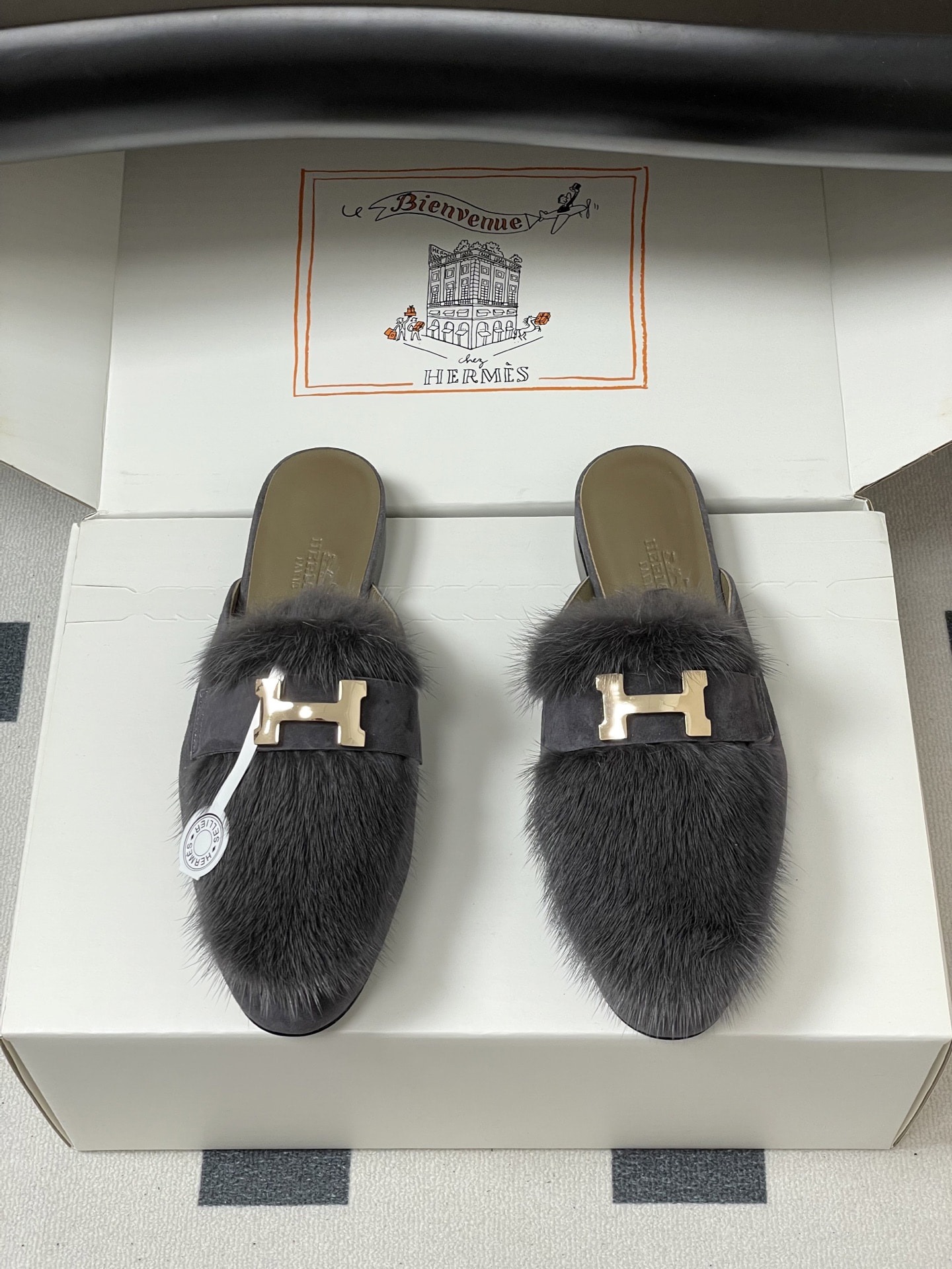 에르메스 클래식 밍크 퍼 세미슬리퍼