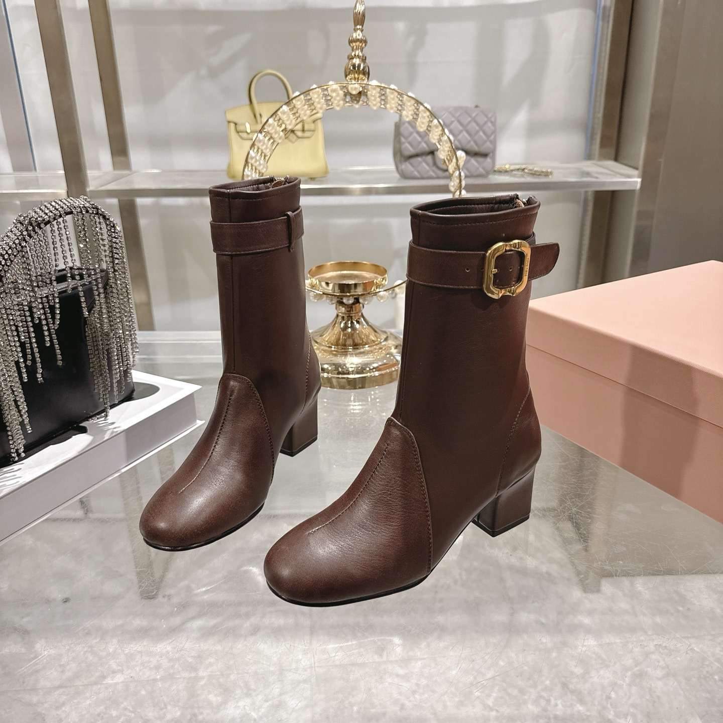 미우미우 25ss 스판 앵클부츠