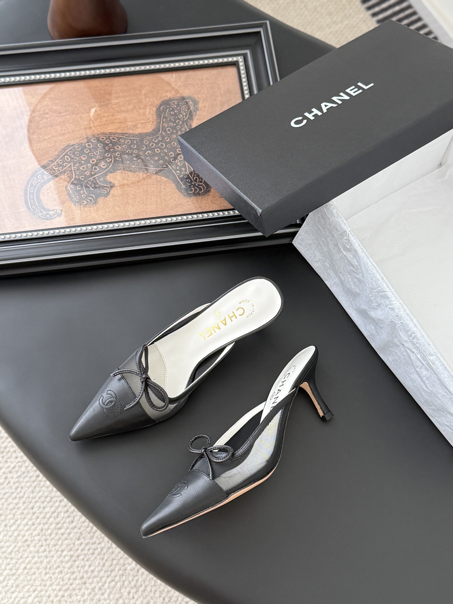 샤넬 25B 면망사 메리제인 힐