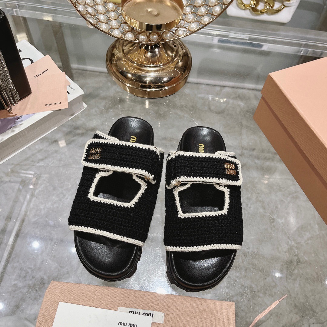 미우미우 벨크로 메쉬 통굽 슬리퍼