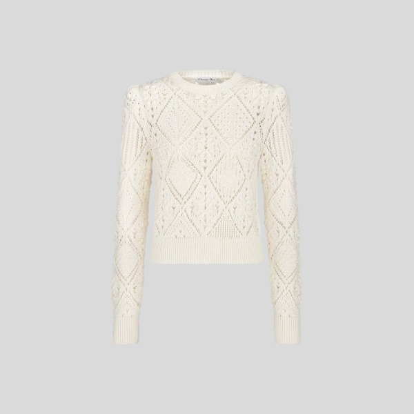 디올 화이트 오픈워크 코튼 니트 스웨터