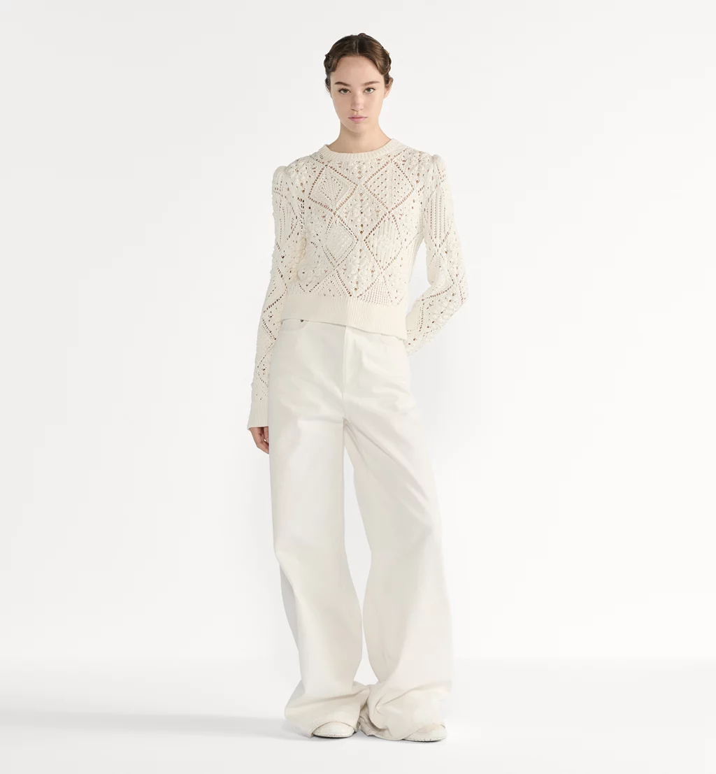 디올 화이트 오픈워크 코튼 니트 스웨터
