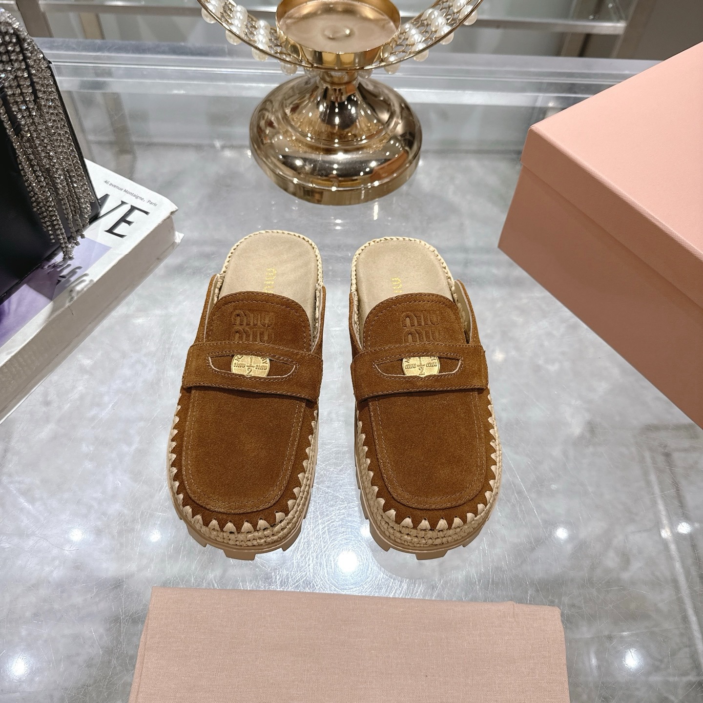 미우미우 25ss 신상 가보시 뮬러 통굽 슬리퍼
