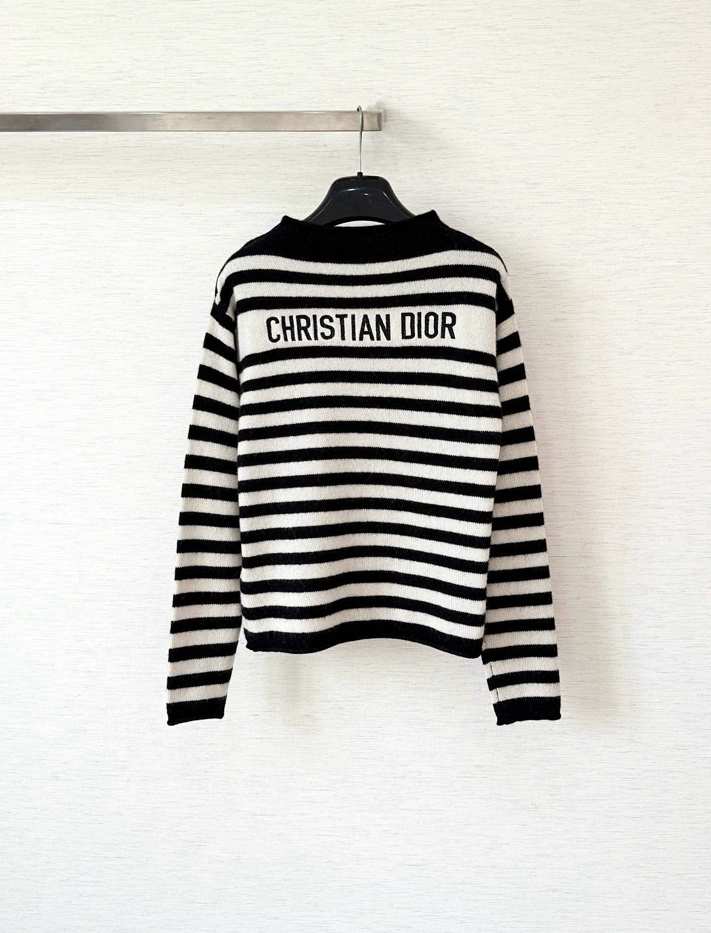 디올 마린 숄더 스트라이프 캐시미어 니트