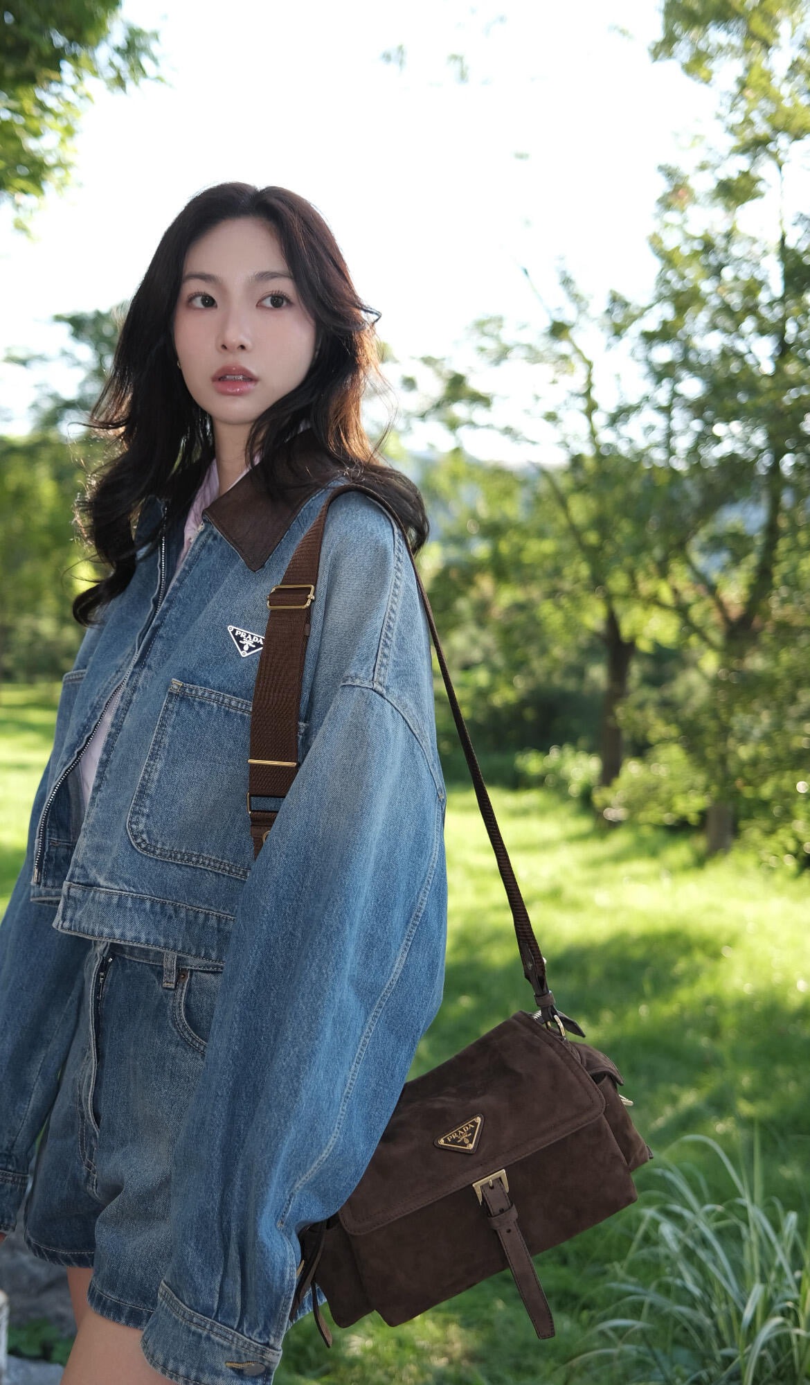 프라다 25Fw 신상 가죽 숏 데님 점퍼