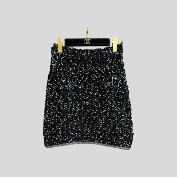샤넬 라인스톤 우븐 미디 스커트