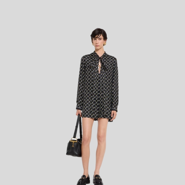 구찌 프린트 실크 트윌 드레스