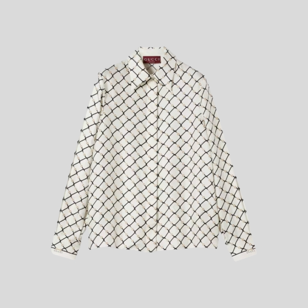 구찌 프린트 실크 트윌 셔츠