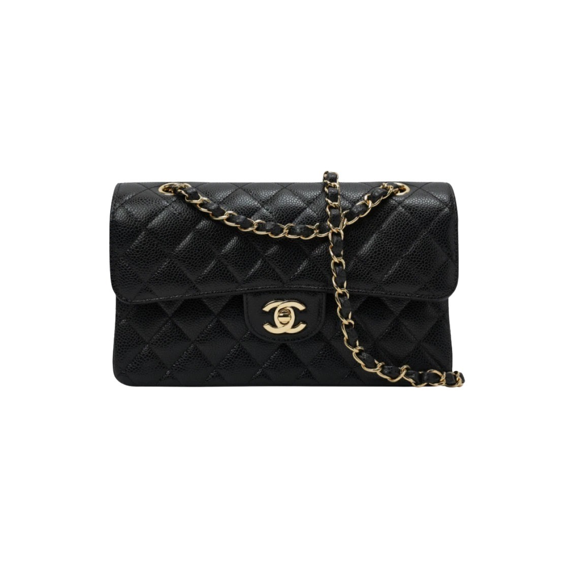 샤넬 클래식 스몰 그레인드 카프스킨 블랙 금장