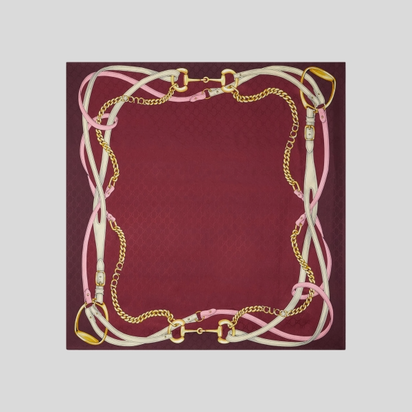 구찌 GG 프린트 실크 자카드 까레