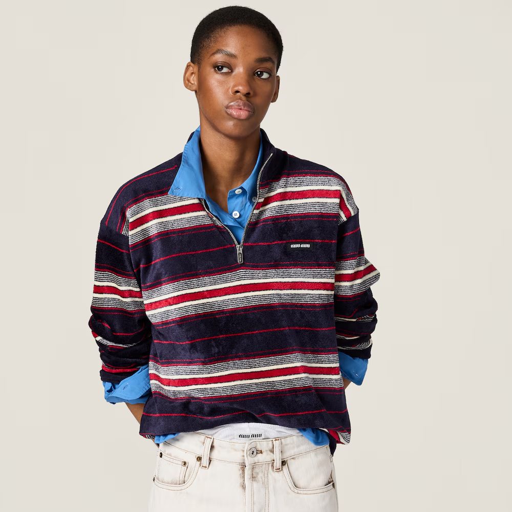 미우미우 셔닐 하프 지퍼 스웨터