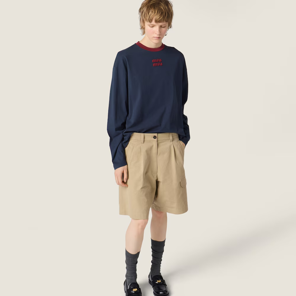 미우미우 코튼 저지 긴팔 티셔츠