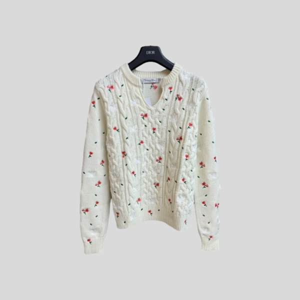 디올 플로럴 자수 스웨터